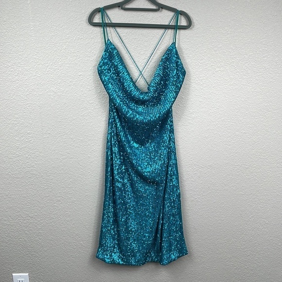 New Rebecca Vallance Missing Hours Midi Dress Sequin Marine Blue Cocktail Party - Picture 5 of 13